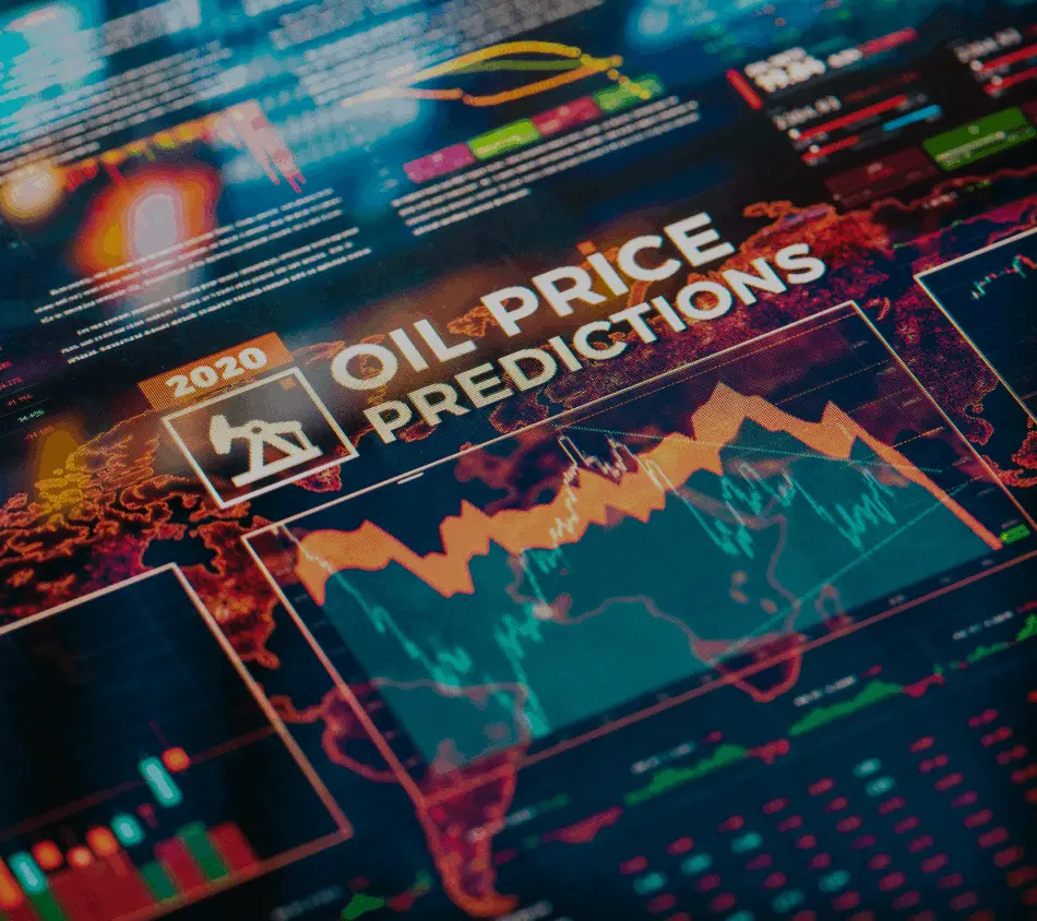 Oil Price Predictions: displays various graphs, charts, and data points