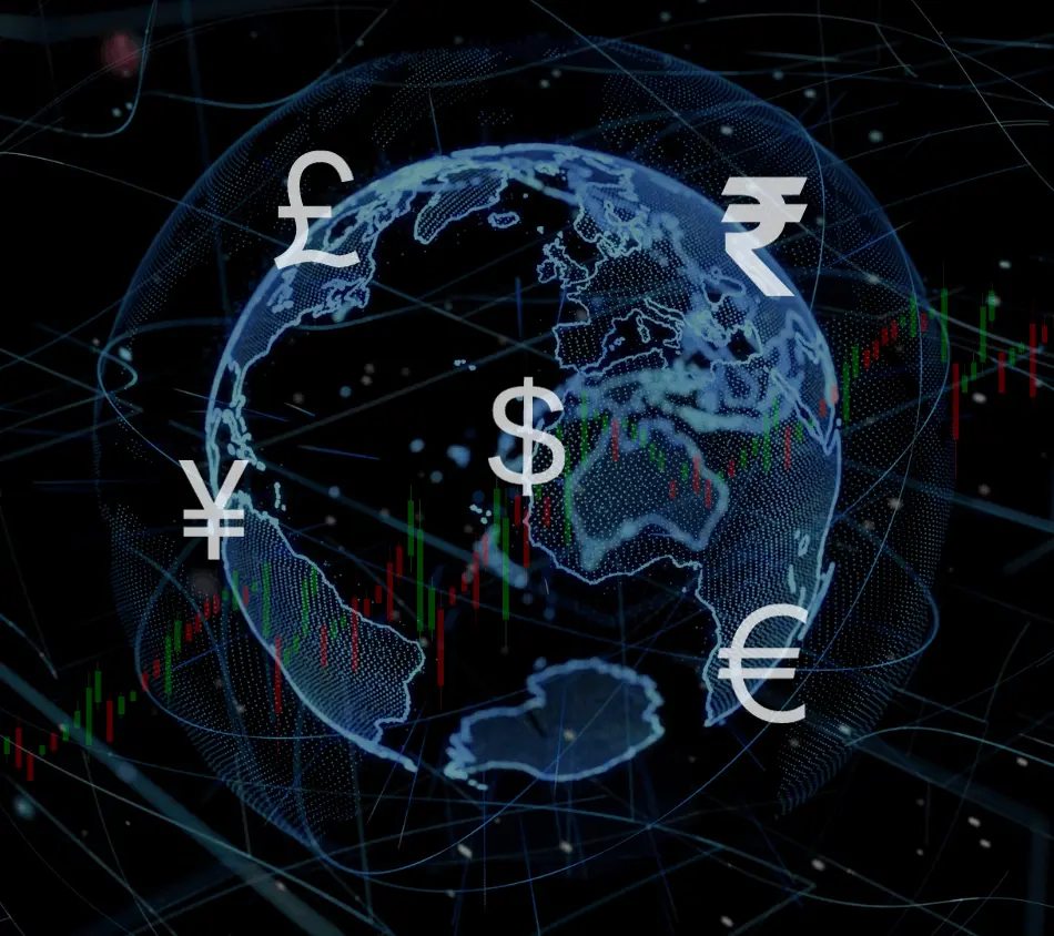 Forex Trading: A globe with various currency symbols